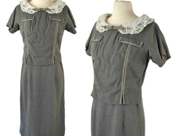 1940s/1950s Heather Gray Suit Dress by Marcia Frocks, Secretary Dress, Office, Business Wear