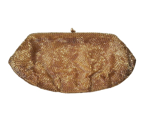 1960s Gold Tone Tube Bead Evening Bag - image 6