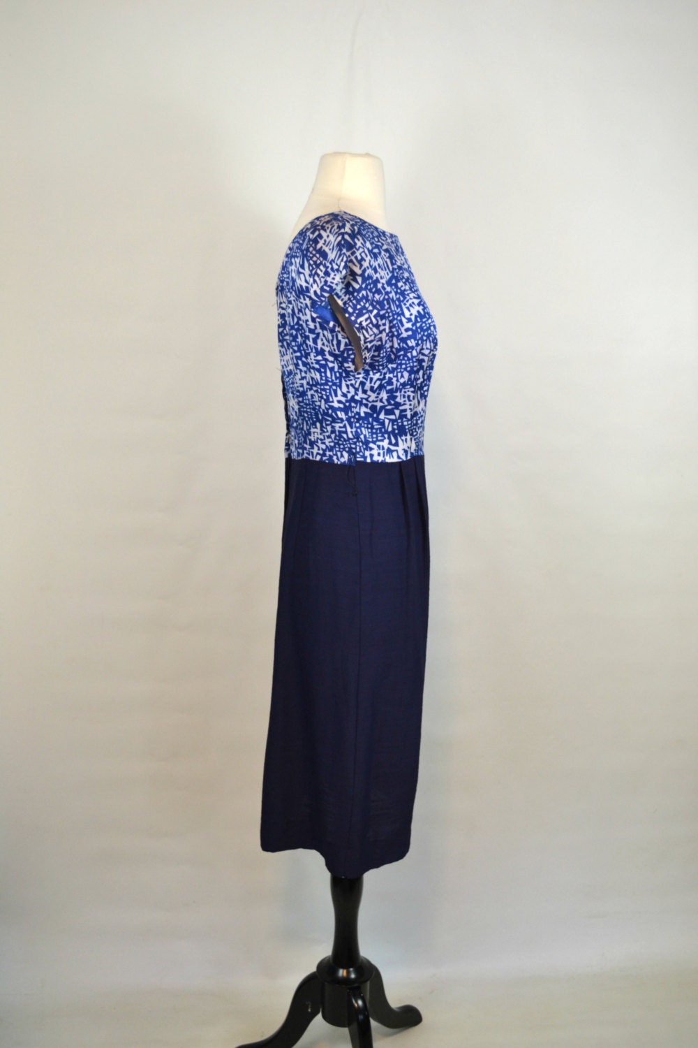 1950s/1960s Classic Blue Geometric Print Blouse Sheath Dress | Etsy