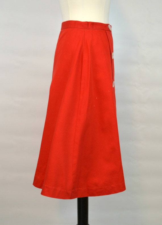 1950s Lipstick Red Khaki A-line Knee Length Skirt… - image 4