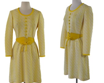 1960s/1970s Yellow and White Geometric Pattern Dress by Judy Wayne