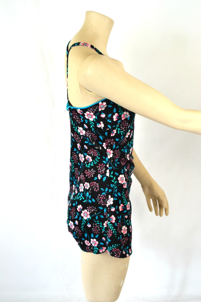 1980s Black Floral One Piece Swimsuit by Mainstream, Bathing Suit image 6