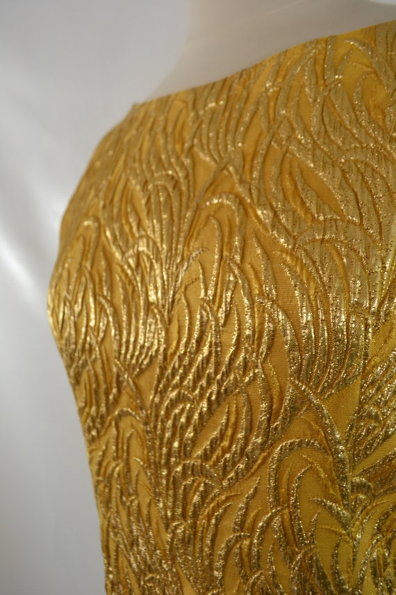 1960s Gold Damask Lame Sleeveless Dress - image 6