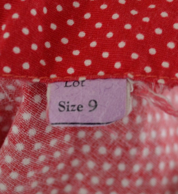 1970s Red and White Polka Dot and Chambray Sleeve… - image 8