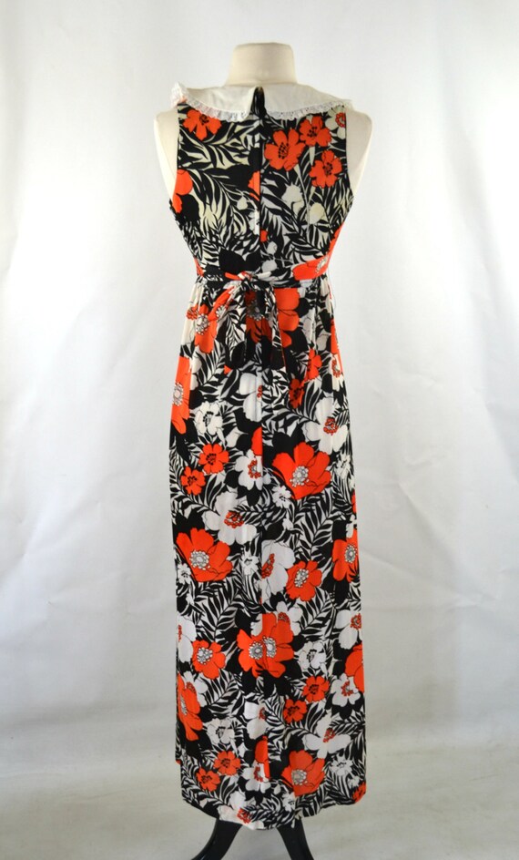 1970s Black, White and Orange Floral Print Sleeve… - image 5