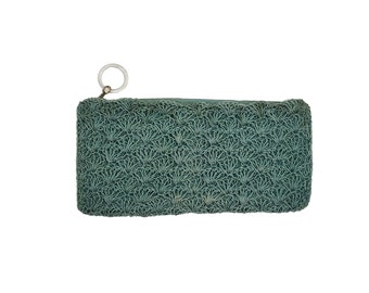1960s Turquoise Green Crocheted Clutch Purse