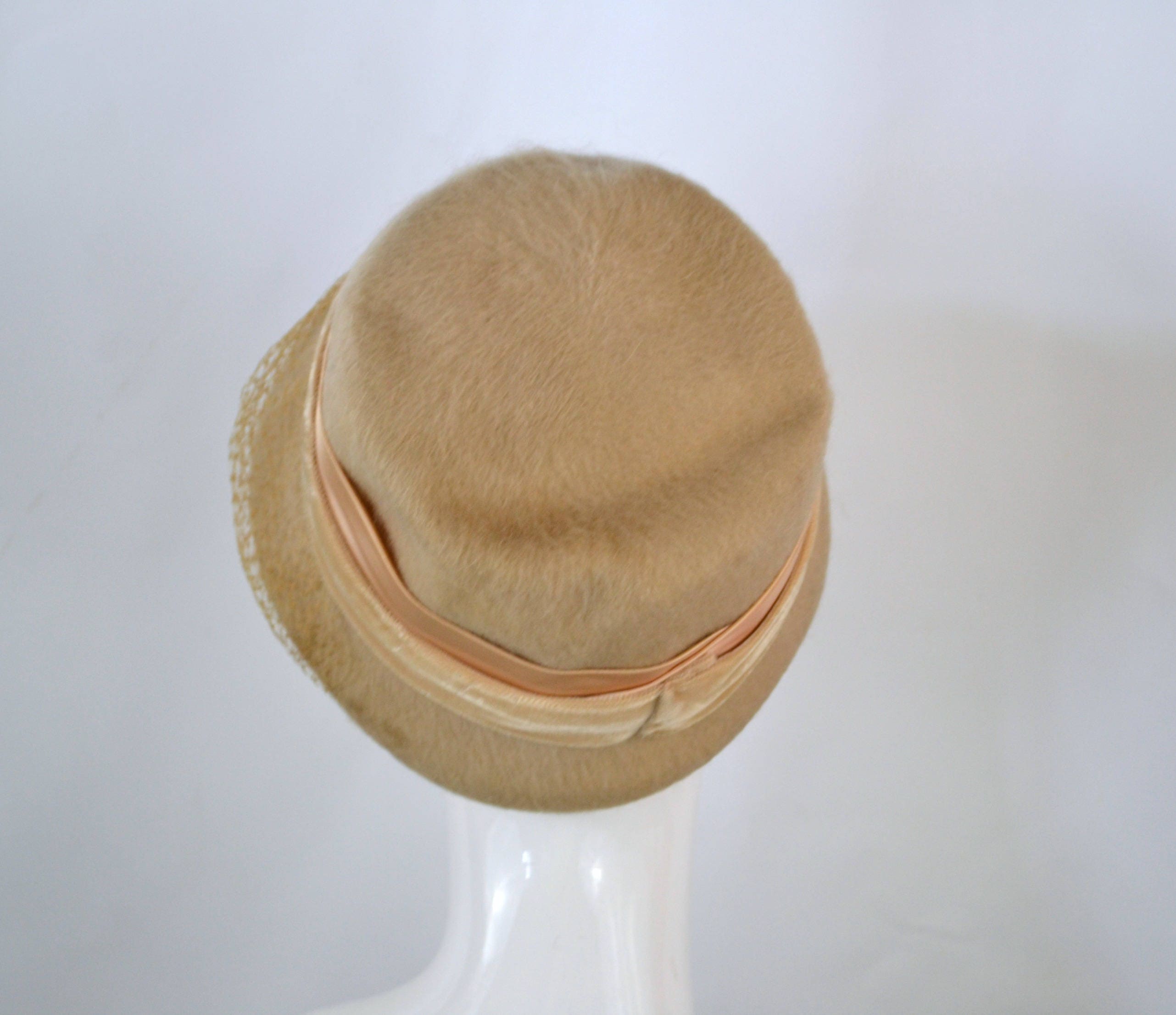 1950s Cream Mohair Cloche Hat with a Two Tone Band Bucket Hat Etsy