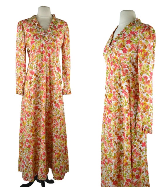 1970s Floral Print Maxi Dress, Long Sleeve Dress,… - image 1