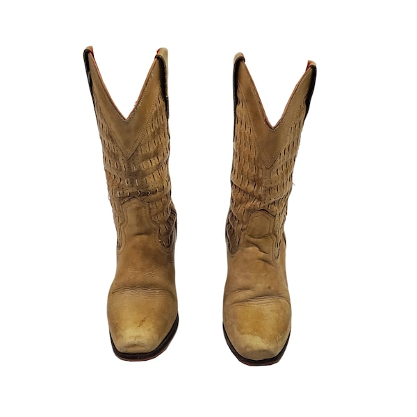 1970s Youth Light Tan Leather Cowboy Boots by Nobles, Size 13 1/2