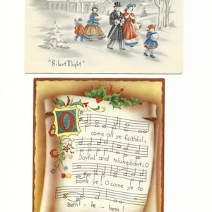 Vintage Christmas Carols Holiday Greeting Card, Set of 2, Ephemera Paper