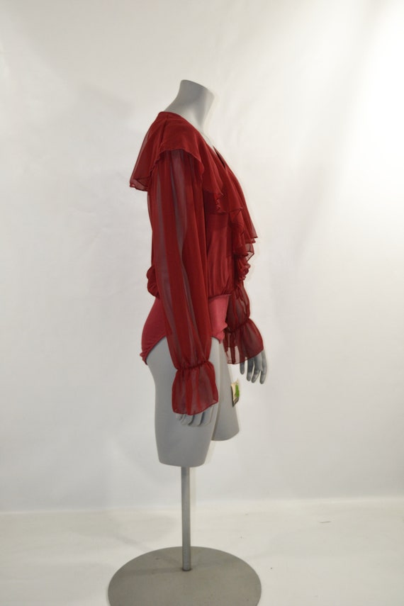 1990s NOS Cranberry Red Ruffled Bodysuit by Marni… - image 6