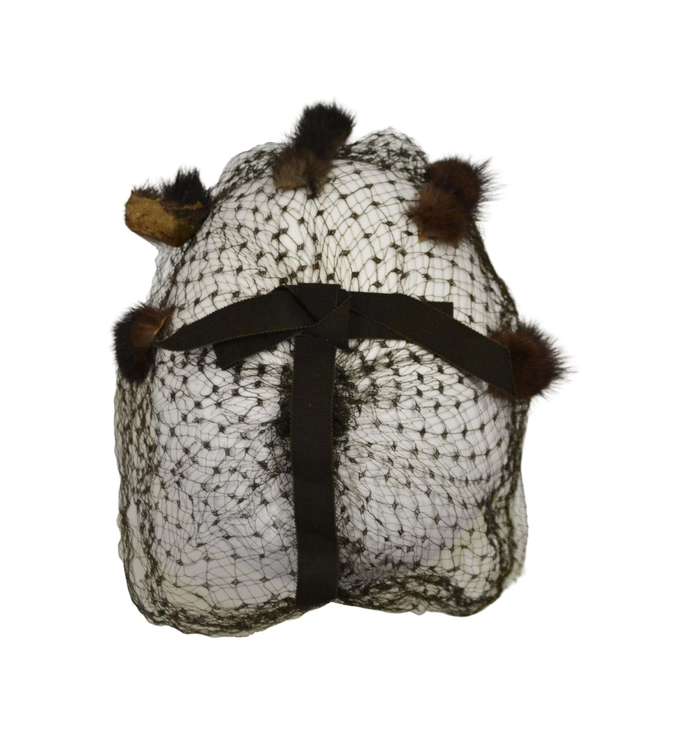 1950s Vintage Mink Fur Birdcage Veil Hat, Brown Fascinator  display picture 1