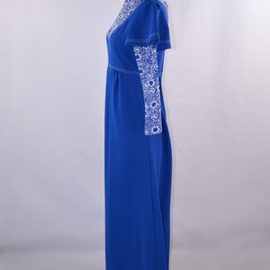 1970s Cerulean Blue and White Long Sleeve Maxi Dress, Full Length image 5