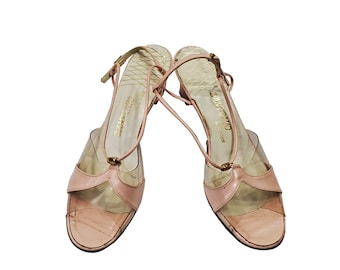 1970s Clear Plastic and Pink Slingback Peep-Toe Sandals by D'Antonio