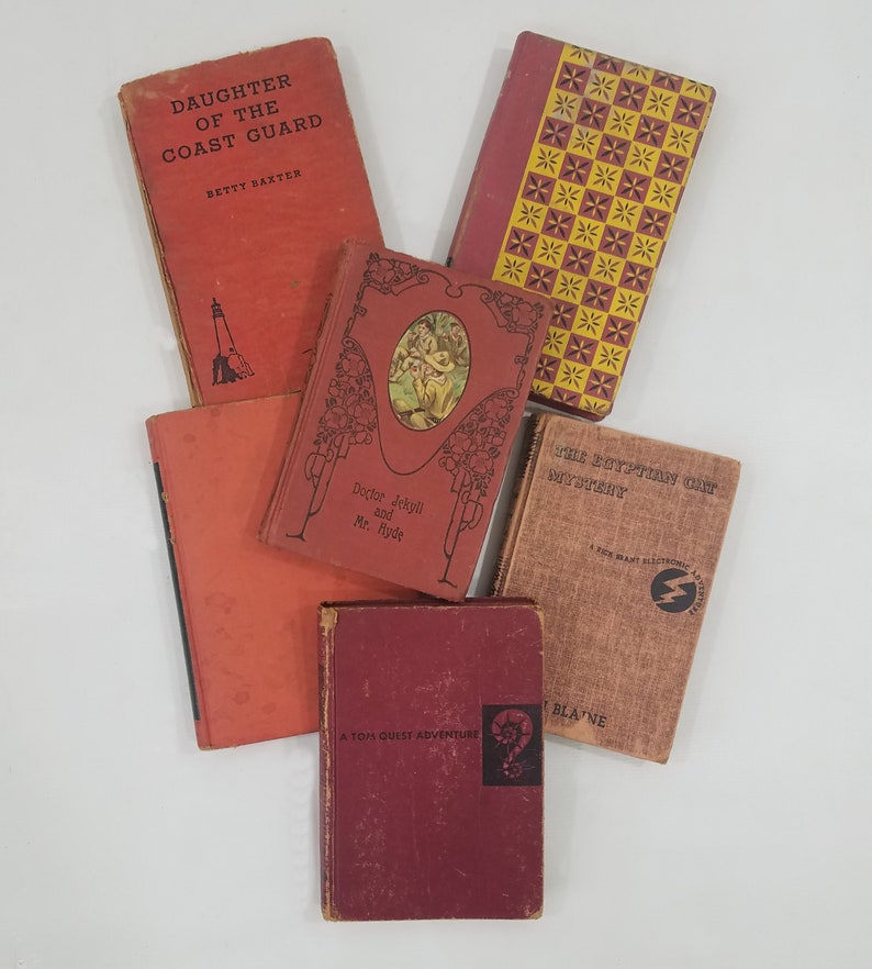 Vintage Red Book Decor, Stack of 6 Books, Red Book Bundle image 3