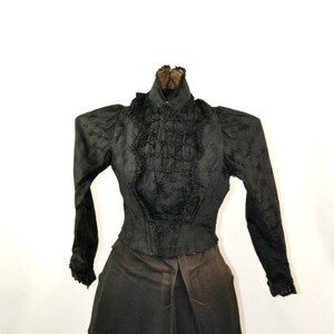 1880s/1890s Victorian Black Damask Ruffled Blouse, Display Piece, Museum Piece, Estate Fresh, Needs TLC image 6