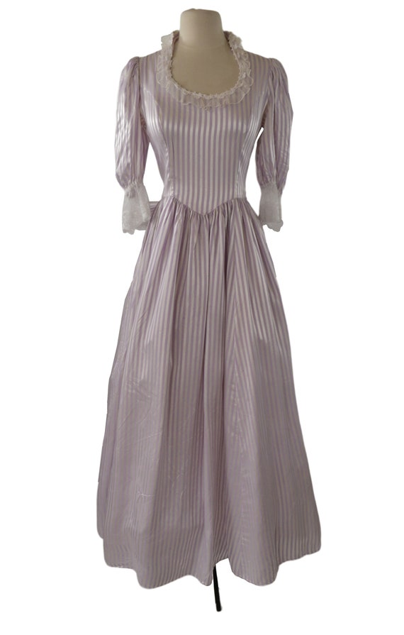 1970s/1980s Purple and White Stripe Ball Gown by Gunn… - Gem