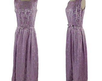 1970s Lavender Purple Damask Floor Length Formal Dress