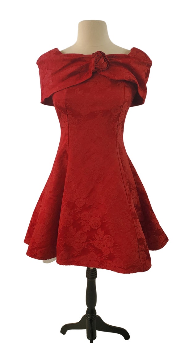 1990s Red Brocade Cocktail Dress by Mainframe, si… - image 2