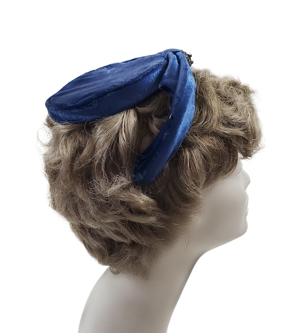 1950s Blue Velvet Fascinator Hat by Dolly Madison