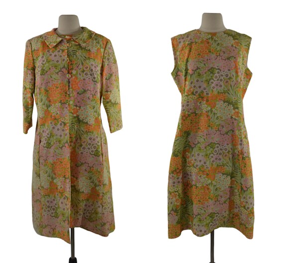 1960s Pastel Floral Dress and Jacket Set by Franc… - image 1