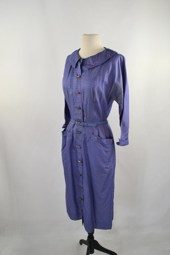 1950s Blue with Small Red, Yellow and Black Flowe… - image 3