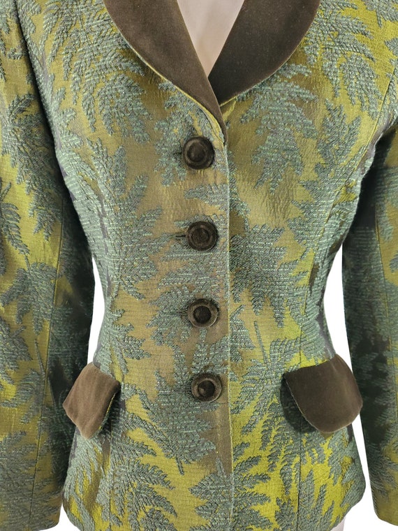 Vintage Green Leaf Brocade Fitted Blazer by Party… - image 7