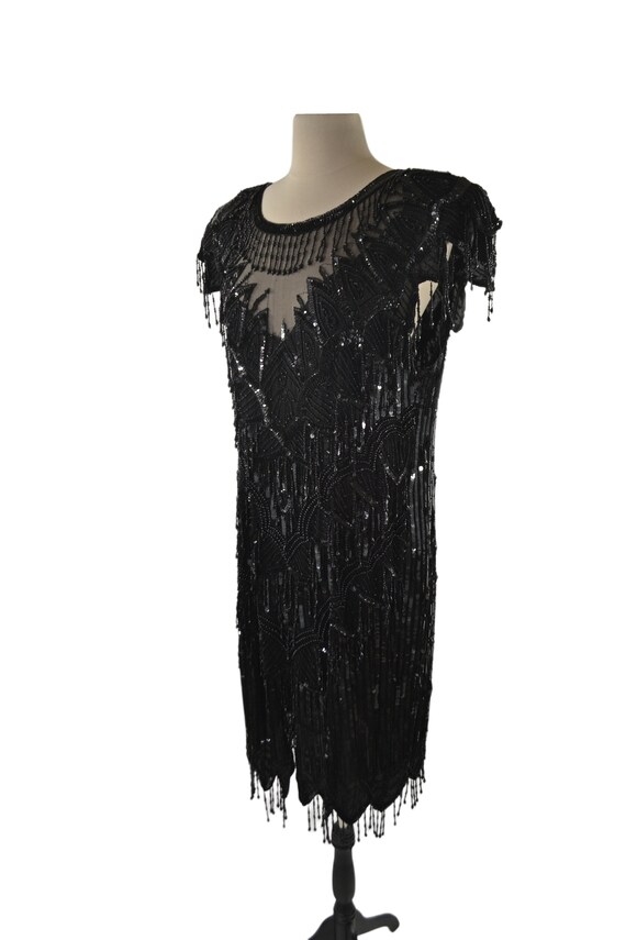 1980s Black Silk and Beaded Sheath Dress by Scala - image 3