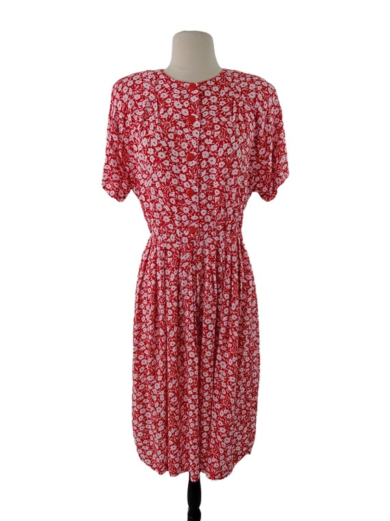 1980s Red with White Floral Print Dress by Cinnam… - image 2