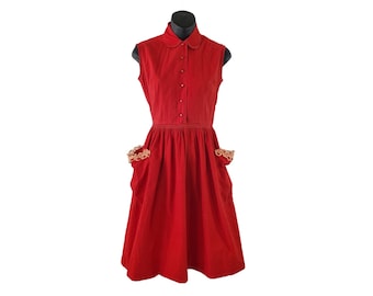 1950s/1960s Red Sleeveless Cotton Dress