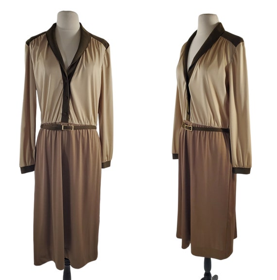 1970s/1980s Olive Green and Tan Dress by Kay Windsor - Etsy 1970s/1980s Olive Green and Tan Dress by Kay Windsor - Etsy