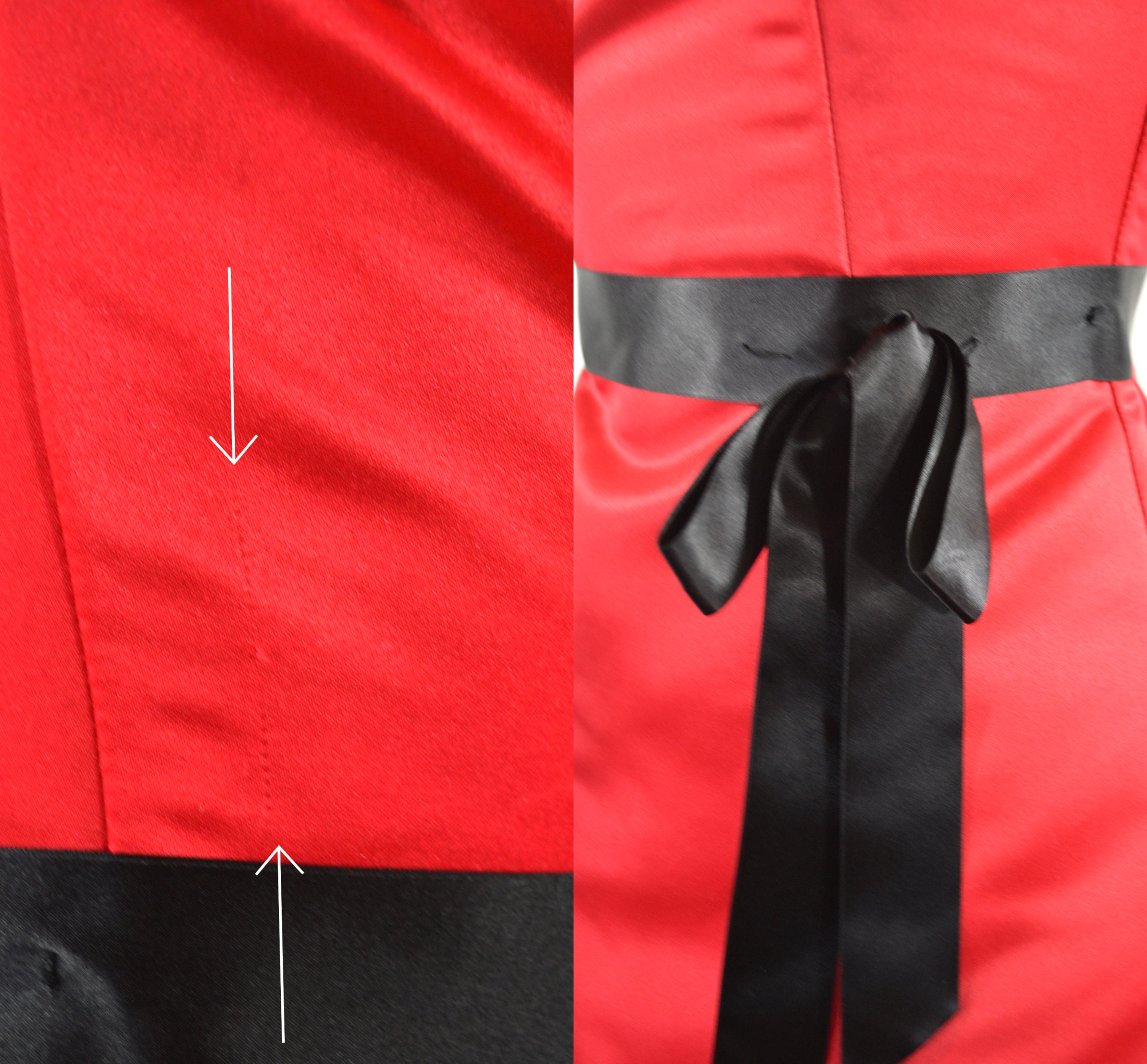 1990s Lipstick Red and Black Satin Strapless Dress by