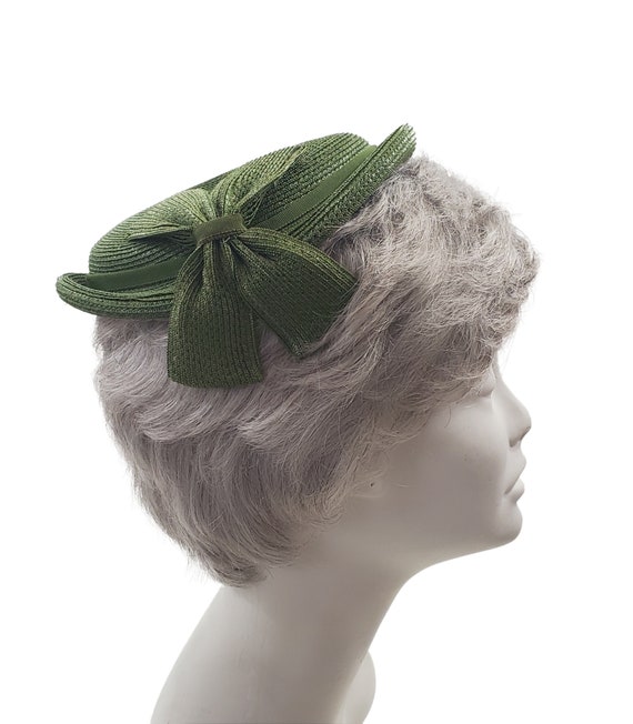 1950s Olive Green Raffia Capulet, Juliet Cap, Sum… - image 3