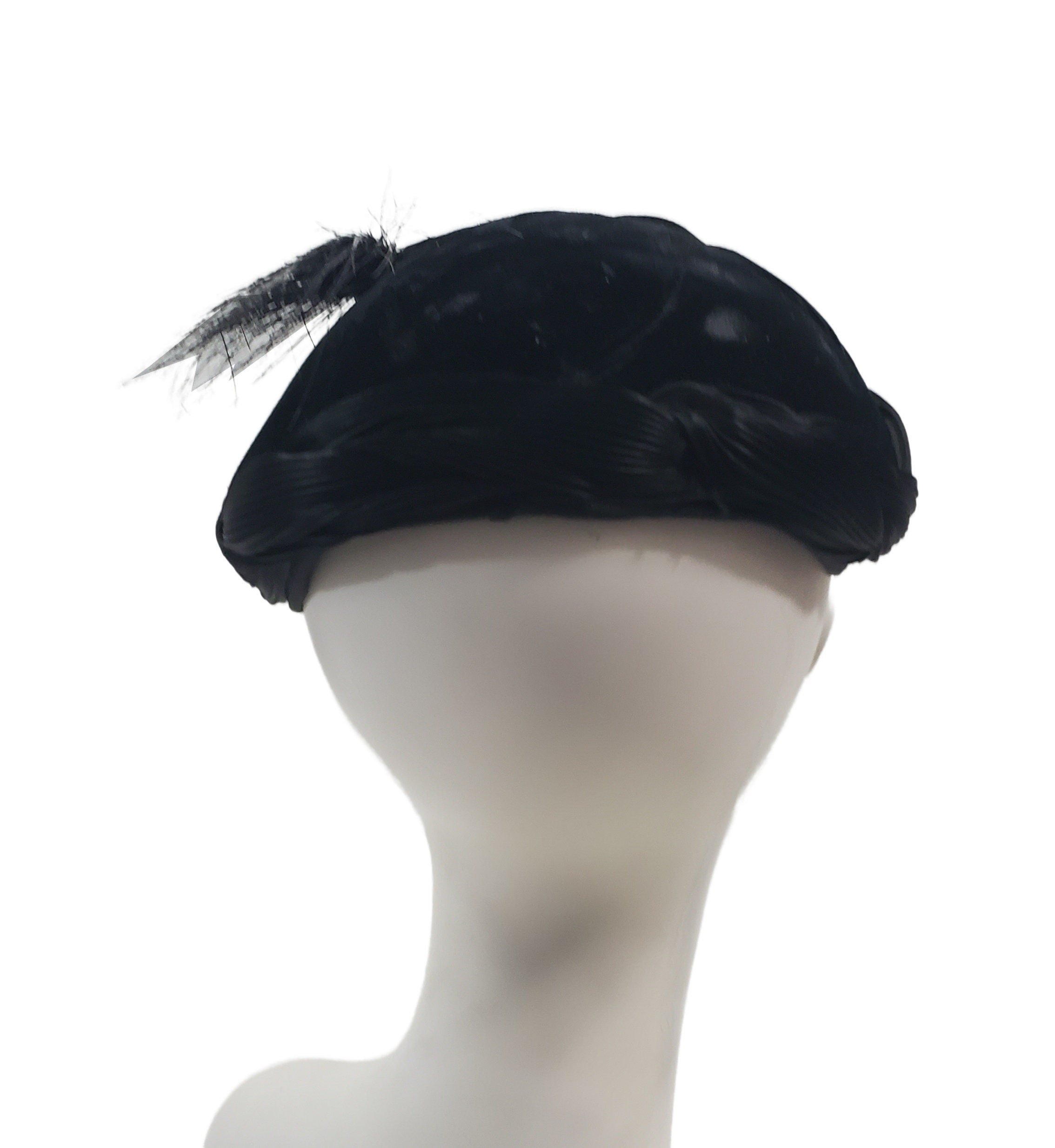 1950s Black Velvet Fascinator Hat With Rhinestones - Etsy display picture 1