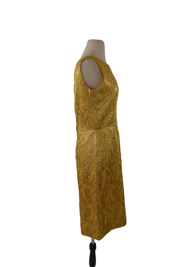 1960s Gold Damask Lame Sleeveless Dress - image 3