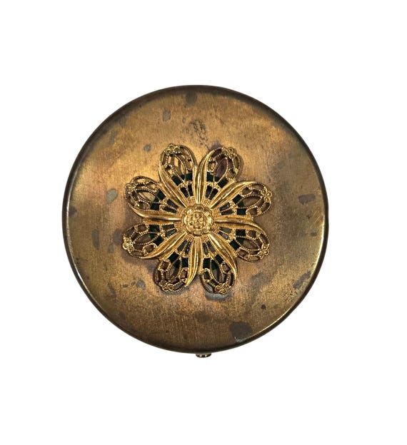 1960s Gold Tone Makeup Powder Compact by Dorset Fifth Avenue 
