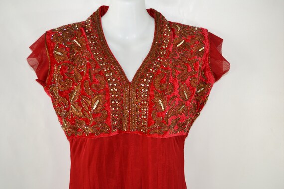 Vintage Lipstick Red Bollywood Empire Waist Dress - image 6