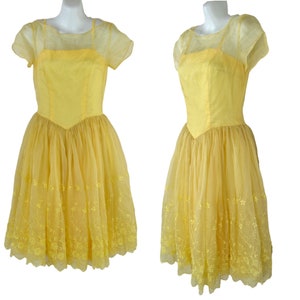 1950s/1960s Yellow Chiffon Dress, Prom, Party, Wedding, Bridesmaid Dress