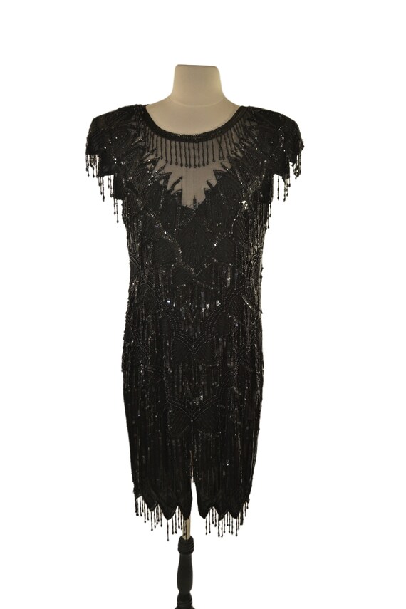 1980s Black Silk and Beaded Sheath Dress by Scala - image 2