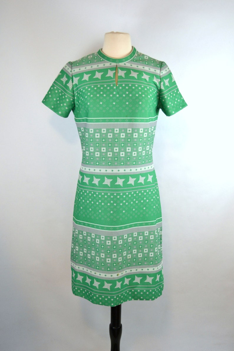 1960s MOD Green Star Pattern Dress by Lady Carol Key Hole Etsy