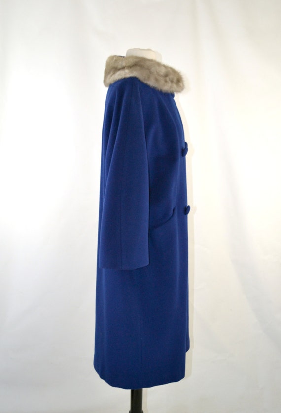 1960s Cerulean Blue Wool Coat with Silver Mink Co… - image 4