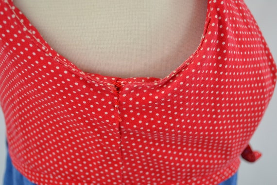 1970s Red and White Polka Dot and Chambray Sleeve… - image 9