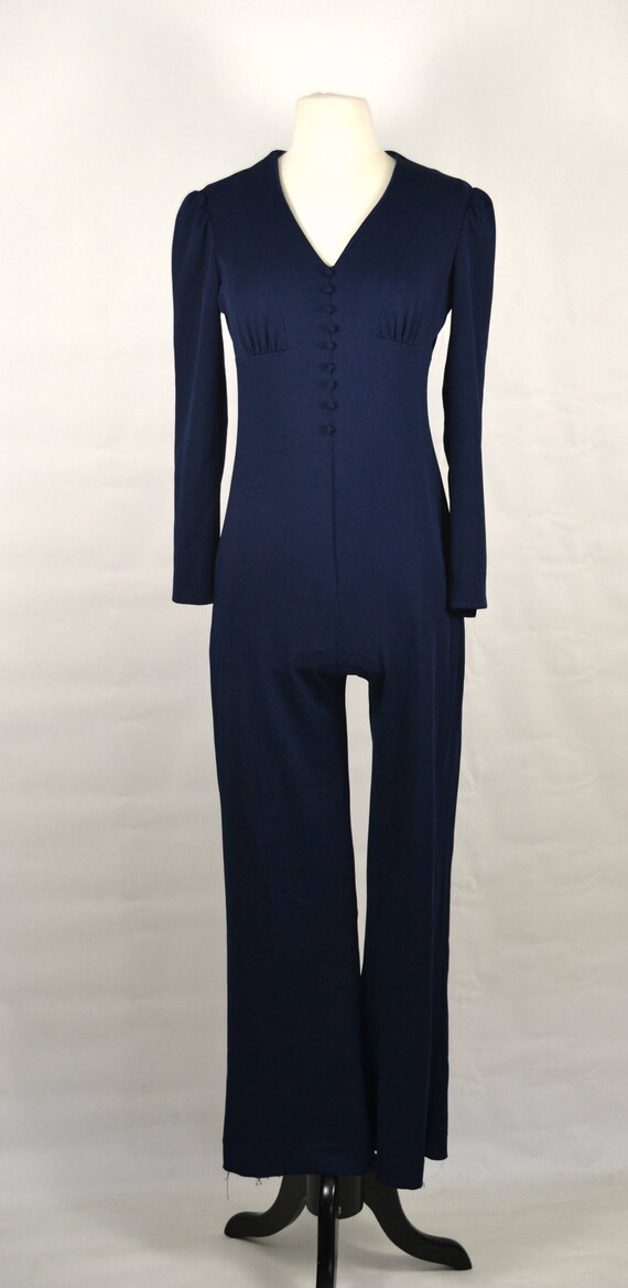 1970s Dark Blue Jumpsuit, Pants, Disco, Romper, P… - image 2