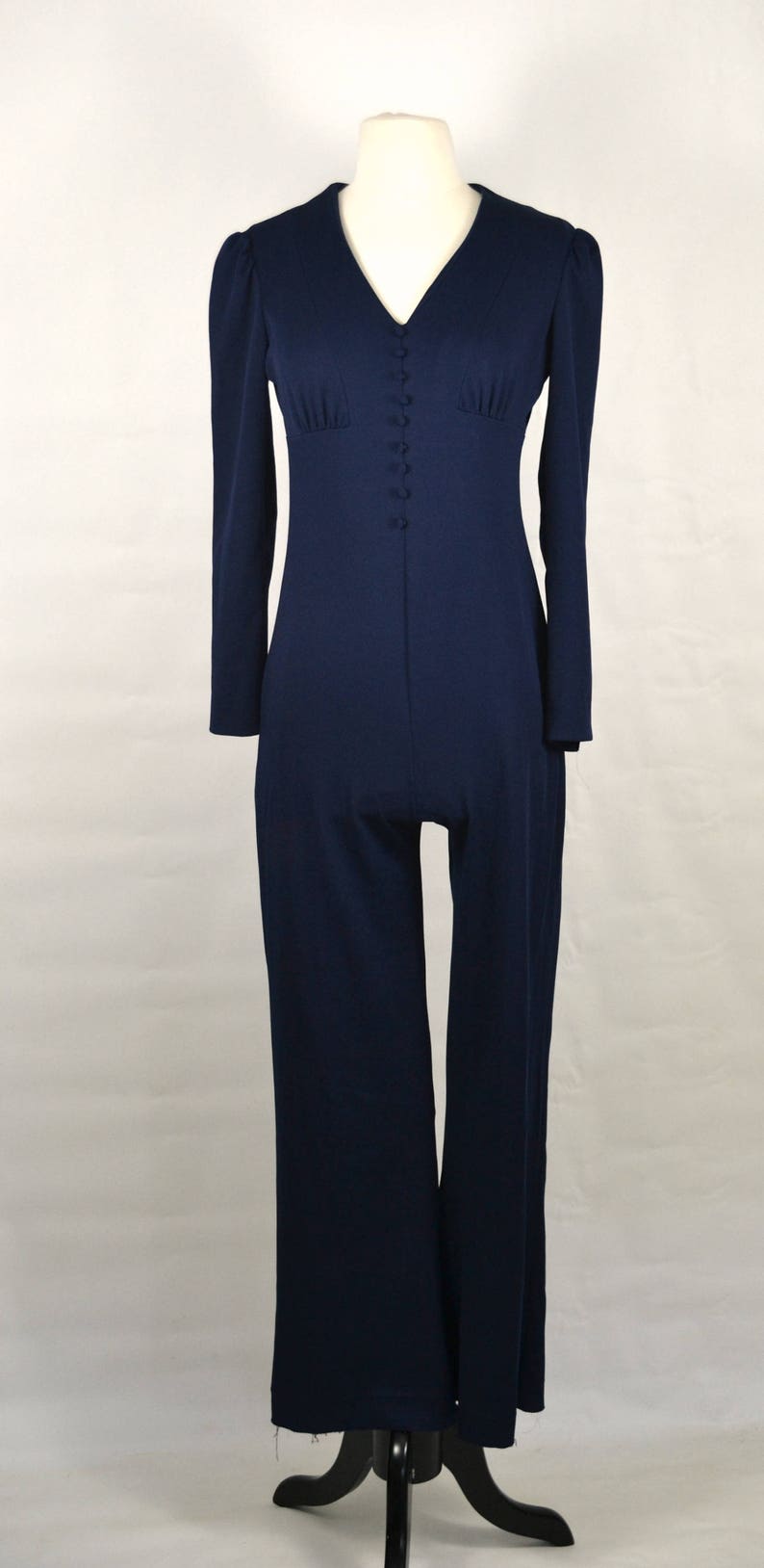 1970s Dark Blue Jumpsuit, Pants, Disco, Romper, Polyester, Small image 2