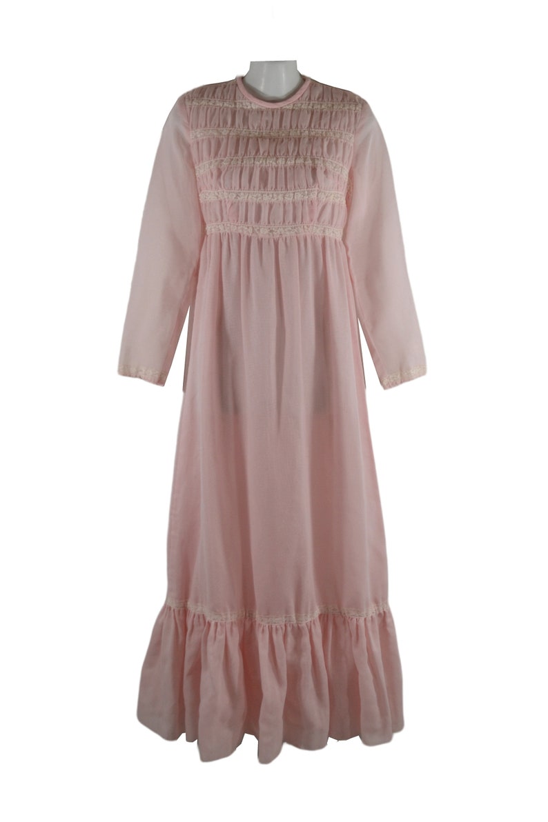 1970s Young Girls Pink Victorian Revival Dress by Vicky Vaugh Jrs image 2