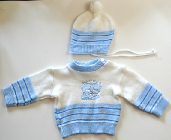 Vintage Infant White and Blue Striped Beary Smart… - image 2