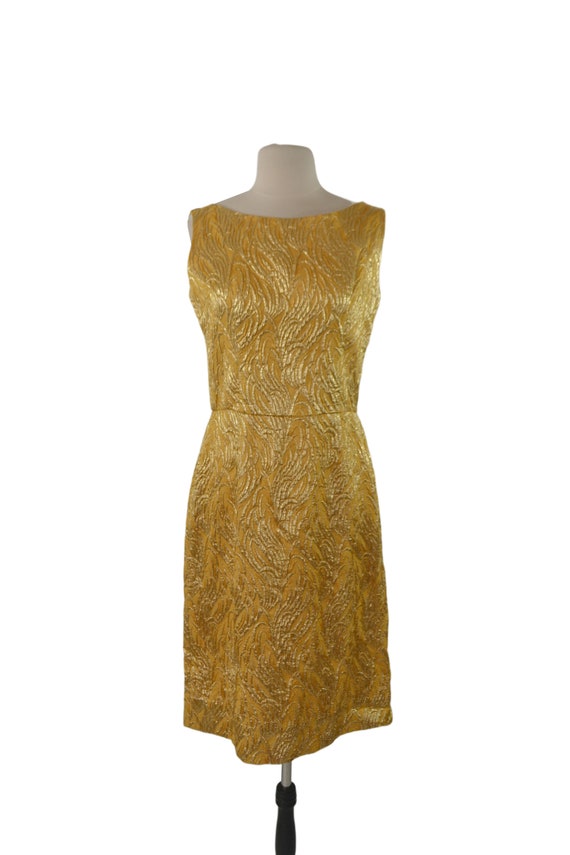 1960s Gold Damask Lame Sleeveless Dress - image 2