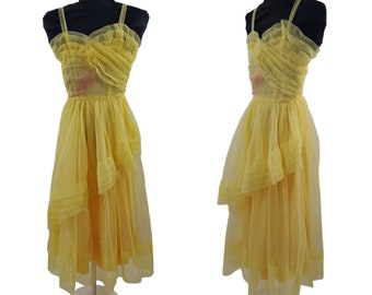 1950s/1960s Girls Yellow Sleeveless Frothy Tulle Dress, Needs TLC, Size 7