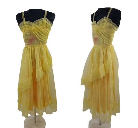1950s/1960s Girls Yellow Sleeveless Frothy Tulle … - image 1