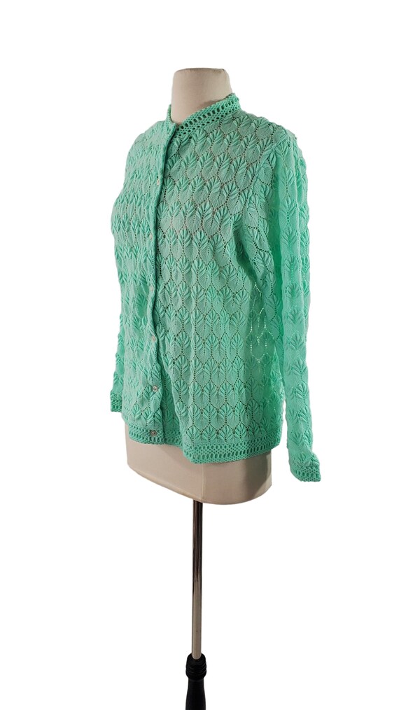 1960s/1970s Mint Green Button Up Cardigan Sweater… - image 3